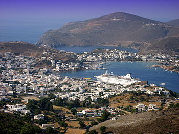 English: The Port (Skala) of Patmos Island, Gr...
